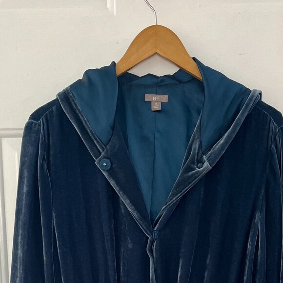 J.Jill Woman's Beautiful Teal Velvet/Valor Hooded Snap-Up Jacket Sz Med - Picture 10 of 10